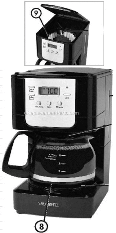Black Diagram and Parts List for JWX3GTF  Mr Coffee Coffee Maker